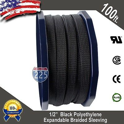 100 Ft 1/2" Black Expandable Wire Cable Sleeving Sheathing Braided Loom Tubing