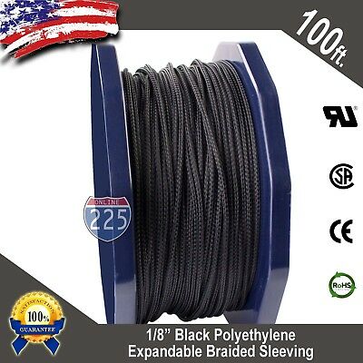 100 Ft 1/8" Black Expandable Wire Cable Sleeving Sheathing Braided Loom Tubing