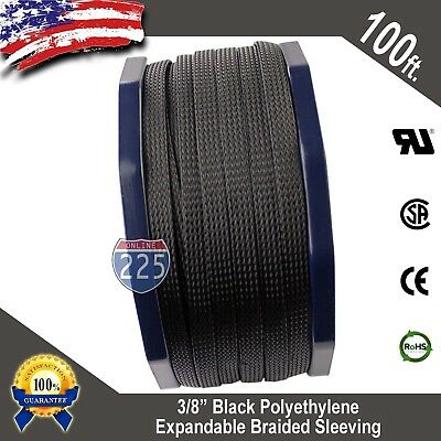 100 Ft 3/8" Black Expandable Wire Cable Sleeving Sheathing Braided Loom Tubing
